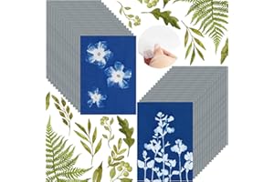 AIQINHU 32 Sheets Sun Print Paper Cyanotype Paper Kit, A5 Sun Art Paper With 1 Plastic Tool for Sun Printing, Light Sensitive Solar Photography Paper for Kids DIY Crafts (5.8x 8.3 inch)