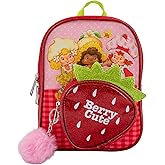 AI ACCESSORY INNOVATIONS Strawberry Shortcake 9” Micro Mini Backpack Purse Featuring Glitter PU, Diecut Strawberry Pocket & Pompom Dangle, Red