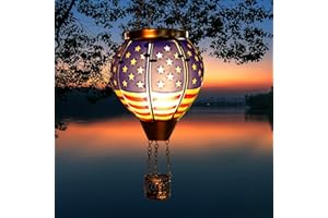 Kelvinlux Hot Air Balloon Outdoor Solar Lantern with Flickering Flame, Hanging Light Waterproof for Garden Patio Yard Party Porch Decor, Solar Glass Lamp for Outside Decorative Gifts (Flag)