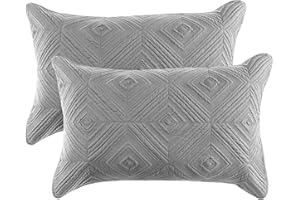 BOSOWOS Pillow Shams Standard Size Set of 2, Ultra Soft Breathable Quilted Pillow Cases 20 x 26 Inches for Sleeping, Grey Square Standard 2Pack