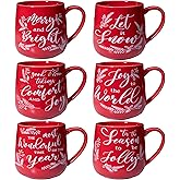 LEHAHA Ceramic Christmas Coffee Mug set,16 OZ Holiday Mugs Set of 6, Festival Coffee Cups with Warm Greeting sayings, Porcelain Christmas Drinkware Ideal for Hot Cocoa, Holiday Tea & Winter Beverages