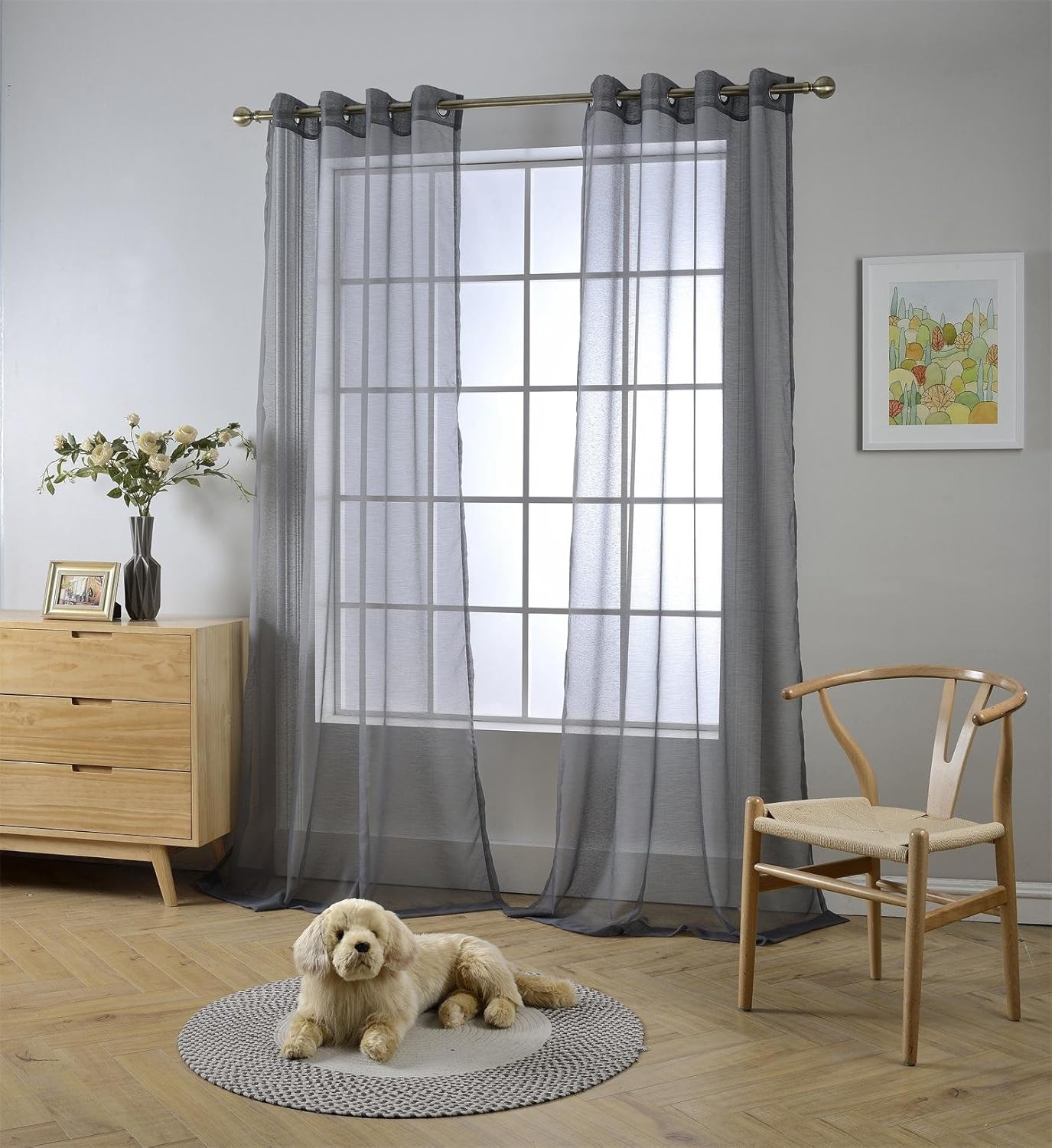 Amazon Com Miuco 2 Panels Grommet Textured Solid Sheer Curtains