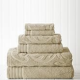 Modern Threads 6 Piece Jacquard/Solid Towel Set-Medallion Swirl Taupe