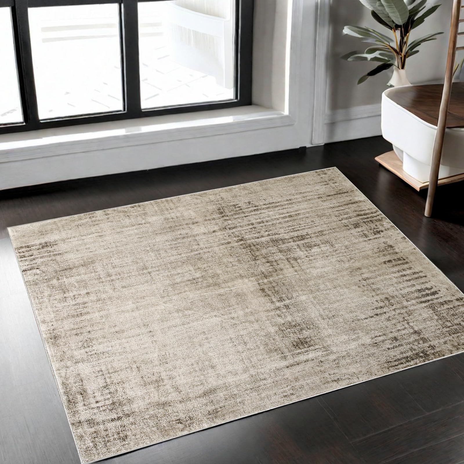 Tinyboy-hbq Rugs Living Room Abstract Modern Rug Soft Bedroom Rug Washable Shaggy Rugs for Living Room Bedroom Indoor Home Decor (Abstract Beige Grey/Light Brown, 80 x 120 cm)