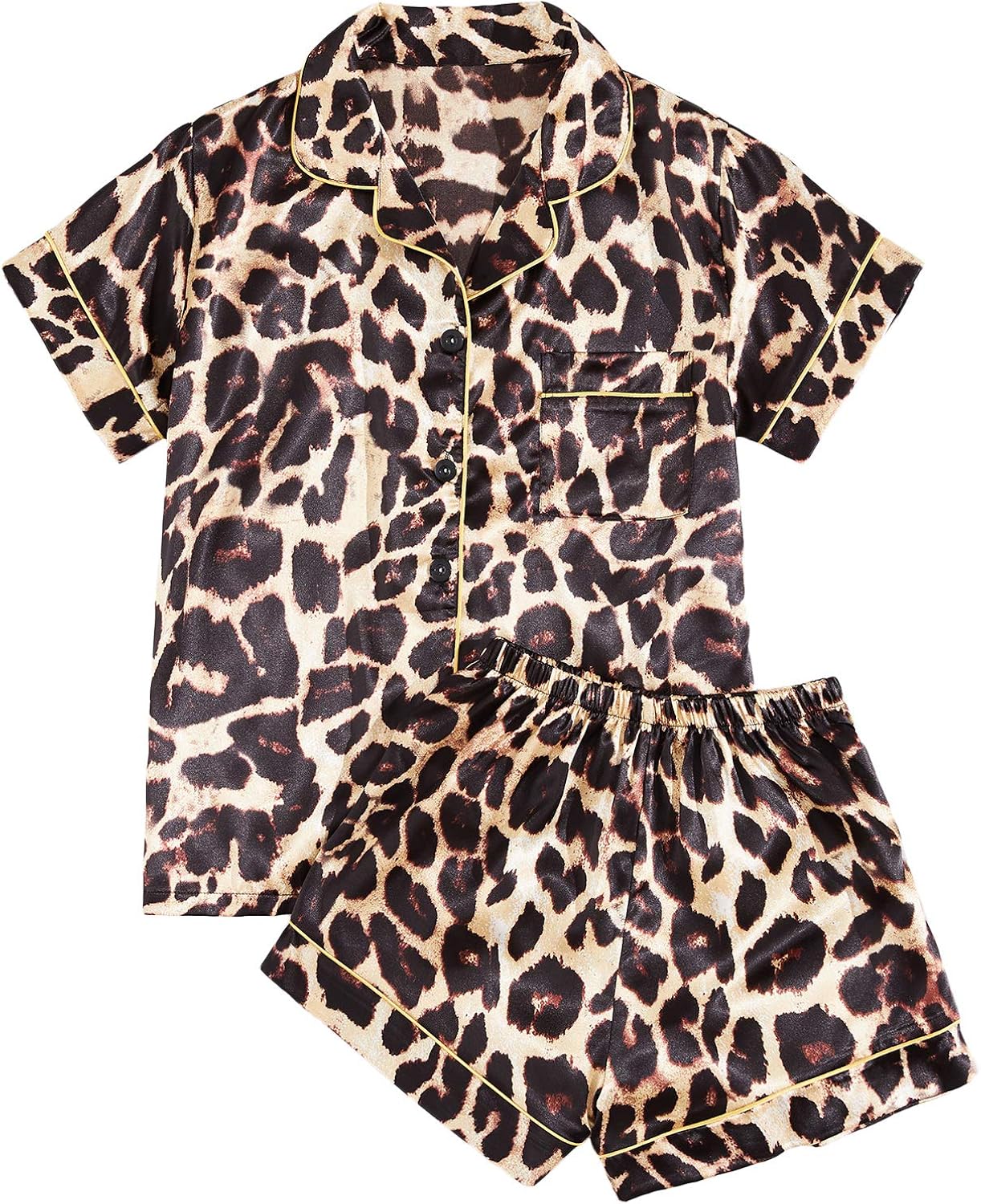 Milumia Women Leopard Print Pajama Set Short Sleeve Collared Top and Shorts Loungewear Amazon