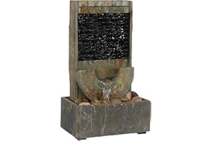 Sunnydaze 16-Inch Indoor Water Fountain - Half Moon Slate Cascading Tabletop Fountain - Soothing and Tranquil Water Sound
