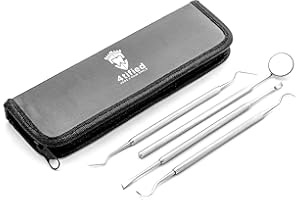 4TIFIED HERE 4 YOUR SMILE 4tified Dental Tools Hygiene Kit 4 PCS French Stainless Steel Professional Teeth Cleaning Home Use Plaque Calculus Removal Tartar Scraper Scaler Fogless Mirror Dental Pick Vegan Leather case