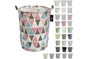 laundry baskets,bedroom hamper,kitchen organization,GodenMoninG 62.8L Waterproof Round Cotton Linen Collapsible storage basket. (Colorful Triangle)