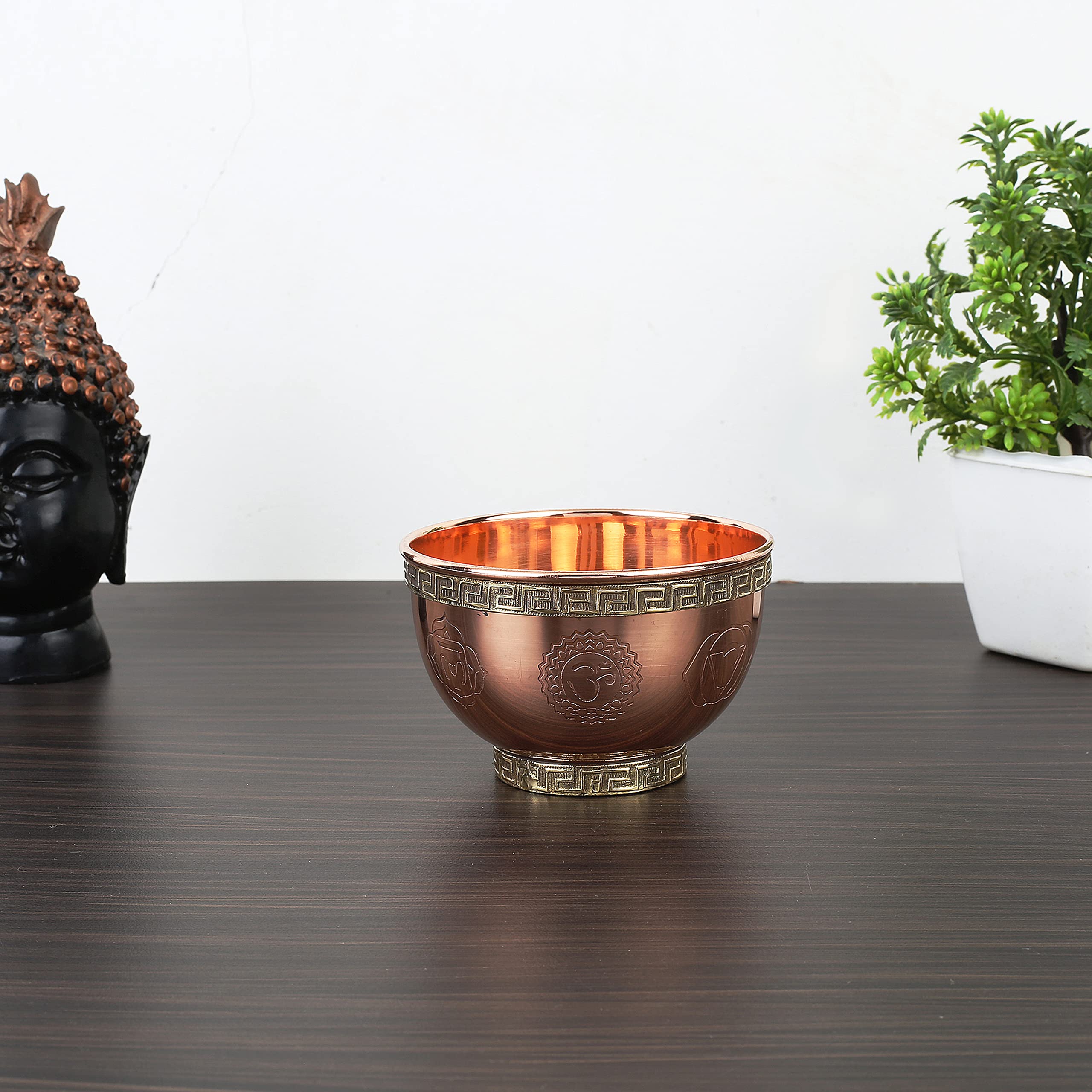 Small Altar Witchcraft Serving, Offering or Smudging Copper Brass Bowl (7 Chakra Embossed)