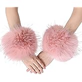 LA CARRIE Women's Leopard Print Faux Fur Wrist Cuffs,Winter Fox Furry Bands Arm Warmer