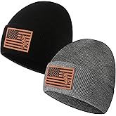 Chicingyou 2 Pcs Winter Warm Beanie for Men American Flag Hunting Fishing Cuffed Skull Cap Gifts for Dad Husband Grandpa