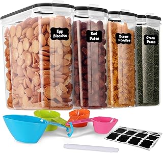 GoMaihe 4L Vorratsdosen 4 Set, Aufbewahrungsbox Küche Luftdicht Behälter aus Plastik Mit Deckel, Vorratsgläser zur Aufbewahrung von Nudeln, Müsli, Reis, Mehl, und für Futter Haustiere, MEHRWEG