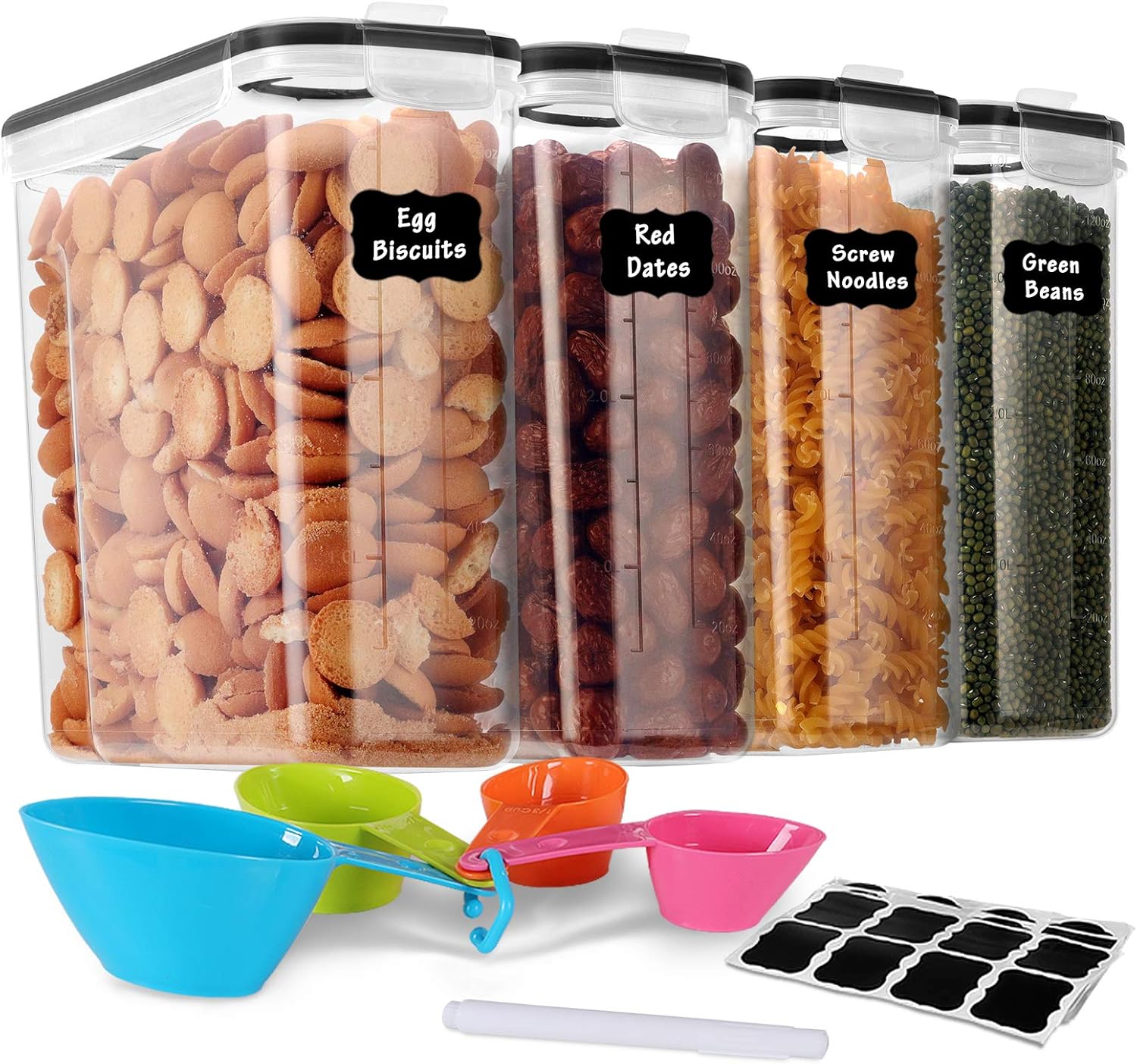 GoMaihe 4L Vorratsdosen 4 Set, Aufbewahrungsbox Küche Luftdicht Behälter aus Plastik Mit Deckel, Vorratsgläser zur Aufbewahrung von Nudeln, Müsli, Reis, Mehl, und für Futter Haustiere, MEHRWEG