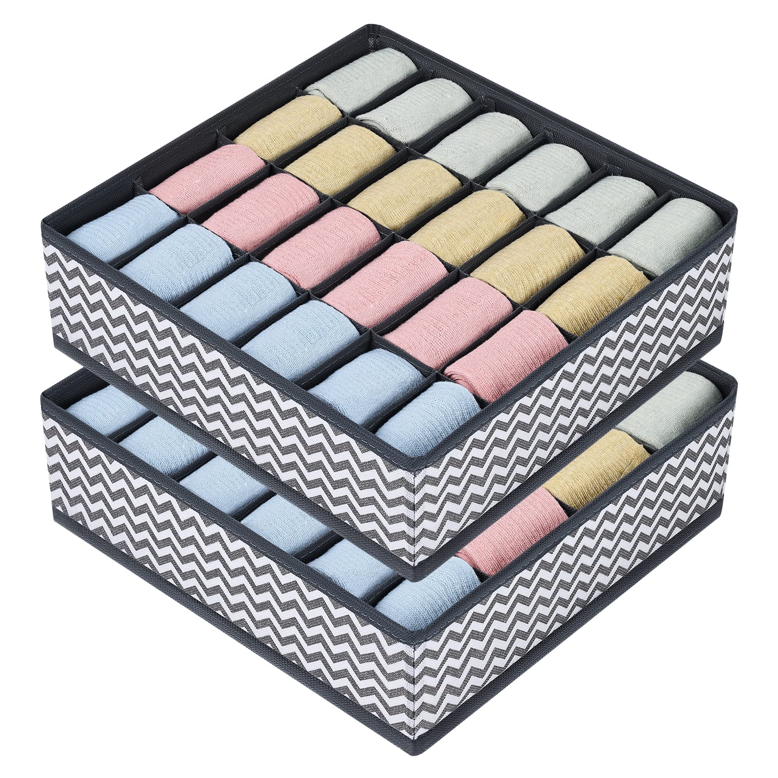 Joyoldelf Drawer Organiser Divider 2 Packs Wardrobe Organisers, 24 Cell Collapsible Closet Cabinet Organizer Underwear Storage Boxes for Storing Socks, Bra, Handkerchiefs (Deep Grey)