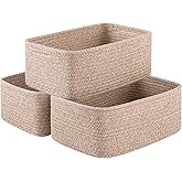 OIASKET 3 Pack Small Storage Baskets for Organizing, Cute Woven Decorative Gift Baskets for Shelves, Mini Closet Organizer Bins with Handles, 11.81''Lx7.87''Wx4.72''H-Brown
