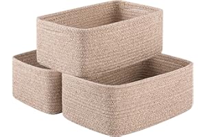 OIASKET 3 Pack Small Storage Baskets for Organizing, Cute Woven Decorative Gift Baskets for Shelves, Mini Closet Organizer Bins with Handles, 11.81''Lx7.87''Wx4.72''H-Brown