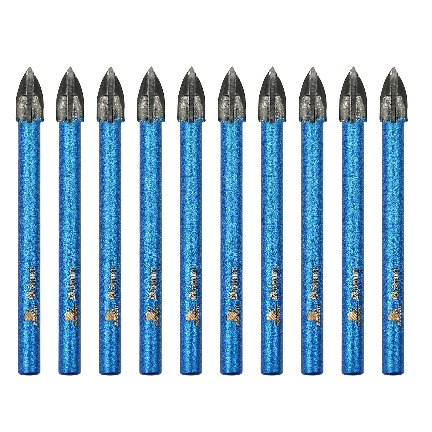 Masonry Drill Bit BRSCHNITT 1/4"*10pcs Carbide Tips Concrete Drill Bit Set for Pots Bottles Ceramic Tile Glass Brick Ceramic Round Shank