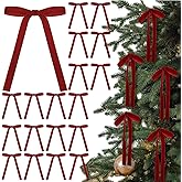 Glitinsel Dark Red 24 Pcs Velvet Bows Christmas Tree Ornaments Valentines Day Bows Decoration for Garland Home Coquette Wedding Decor (5 x 7 Inch,Width of 5/8")
