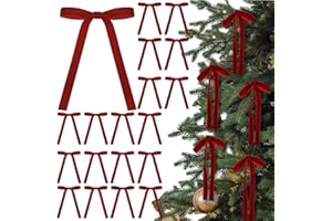 Glitinsel 24 Pcs Velvet Bows Christmas Tree Ornaments Vintage Velvet Ribbon Bows for Tree Garland Wreath Indoor Xmas Decorations(5 x 7 Inch,Width of 5/8",Dark Red)