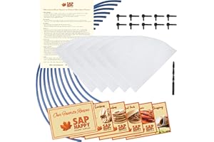 SAP HAPPY SUGARIN SUPPLIES Maple Syrup Tapping Kit - (10) Taps for Maple Trees, (10) 3' Food Grade Maple Syrup Tubing Drops, (5) 1 Quart Maple Syrup Filters, Maple Syrup Drill Bit, Detailed Instructions, Recipe Cards