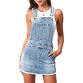 ELLEVEN Denim Overalls Mini Dress for Women, High Stretchy Adjustable Strap Jean Rompers with Pockets