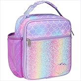 Bagseri Kids Lunch Box for Girls - Insulated Toddler Lunch Bag Fits Bento Box, Reusable Daycare Cooler Tote with Clip Handle, Water-Resistant Lining, Glitter Purple Mermaid