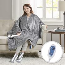 Amazon.com: Comfort Spaces Plush to Sherpa Electric Blanket Shawl Shoulder,  Neck Wrap with Matching Sock Set Giftable Ultra Soft, Warm, Snuggle Fleece-Reversible  Heated Poncho Throw, 50 W x 64 L, Grey :