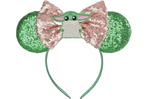 Seamoy Sequin Minnie Ears Headband,Mouse Ears Bow Headband, Park ears Princess, Sparkle Rose Gold Classic Red Mice Ears Headband for Women Girls (ST WARS-Green)