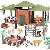 BAZOVE 67PCS Farm Playset with Farm Animals Figurines, Toy Barn, Fences and Trees - Easy to Assemble Farmhouse Playset - Educ
