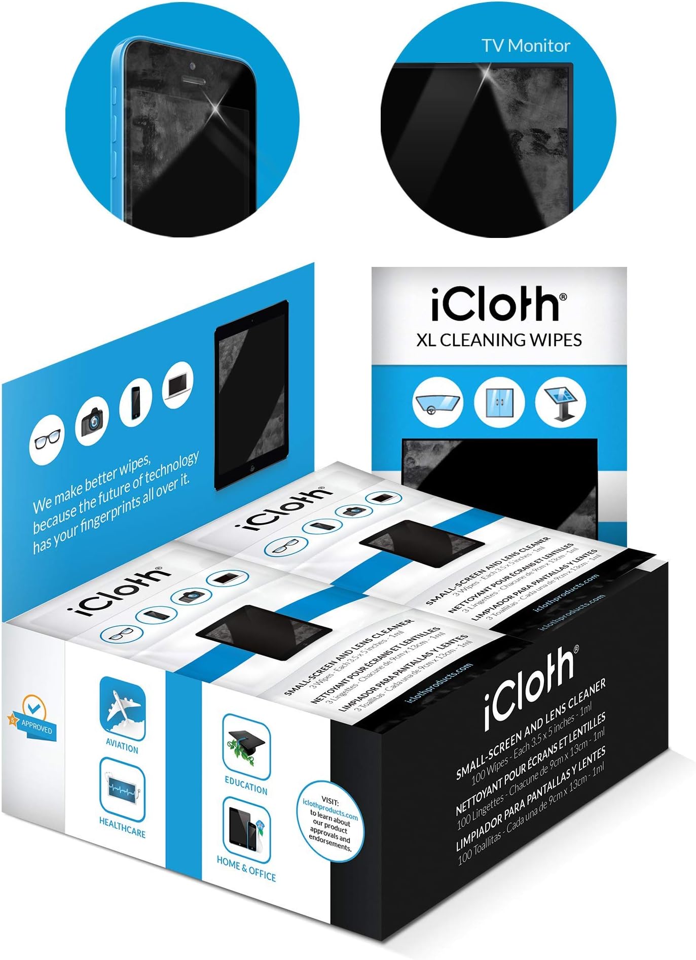 iCloth Lens and Screen Cleaner Pro-Grade Individually Wrapped Wet Wipes, Wipes for Cleaning Small Electronic Devices Like Smartphones and Tablets, Combo Pack of 110