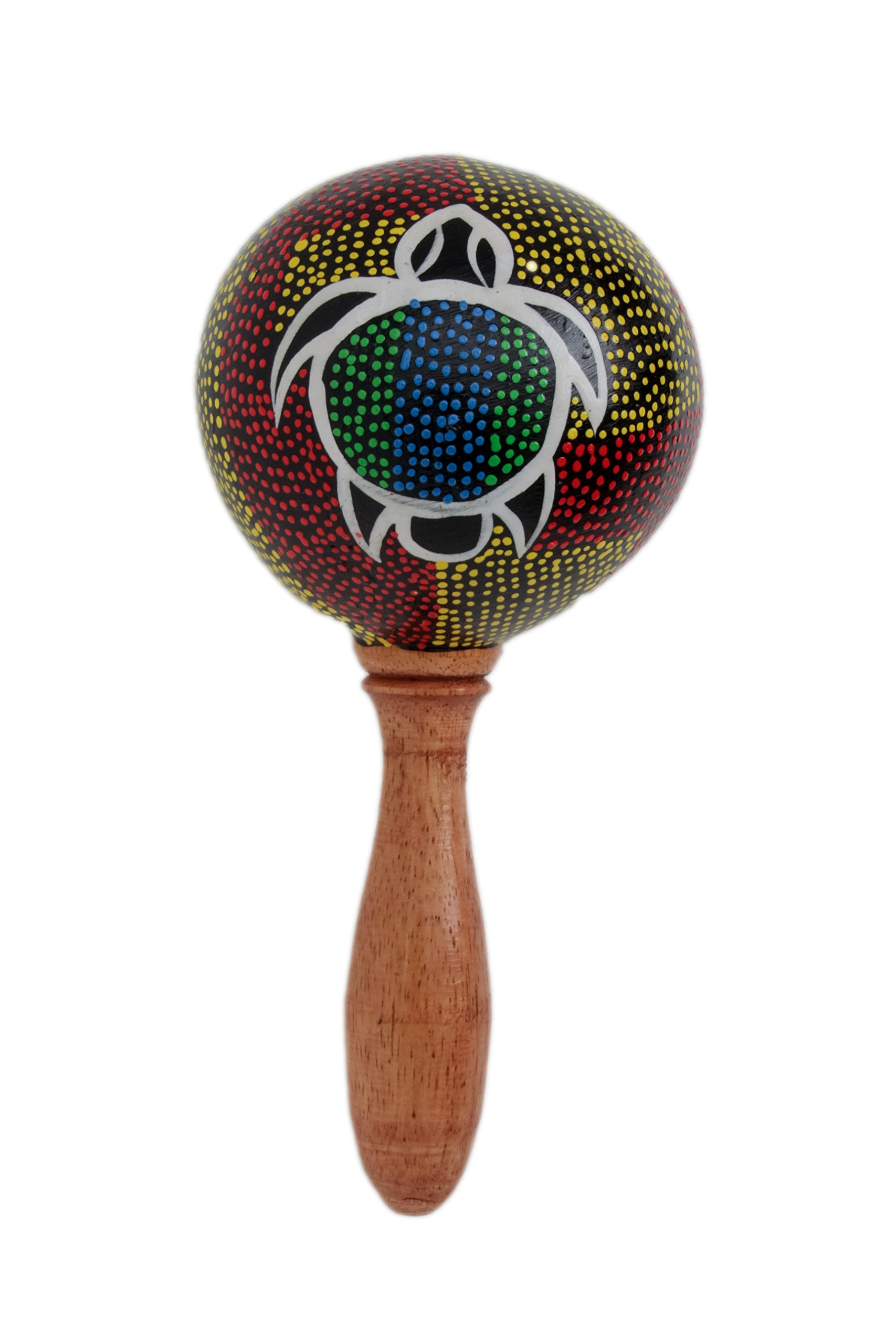 R1 Wooden Rattle / Shaker, Children's Percussion Hand Rattle / Maraca with Tortoise Motif