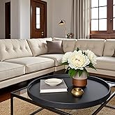 QAVOL 30 x 30 High-End Light Luxury Leather Round Oversized Tray - Ottoman Coffee Food Serving for Family Dinner, Outdoor Picnic & Party Essentials | Versatile Home Decor Tray(30 inch Black)