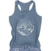 MQSVPUT Womens Tank Tops Summer Racerback Graphic Tanks Beach Vacation Tops Loose Running Athletic Sleeveless Shirt Cami