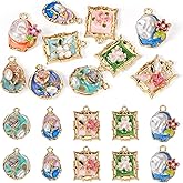 Boutigem Oil Painting Flower Enamel Charms Rectangle Oval Flat Round Vintage Flower Pendants Imitation Pearl Floral Metal Dangle Charms for DIY Necklace Earring Bracelet Jewelry Making
