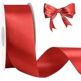 Red Ribbon 1-1/2 inch, 50 Yards Fabric Satin Ribbon, Double Faced Wide Silk Ribbons for Valentine Gift Wrapping Flower Bouquet DIY Craft Hair Bow Wedding Valentine Party Decorations