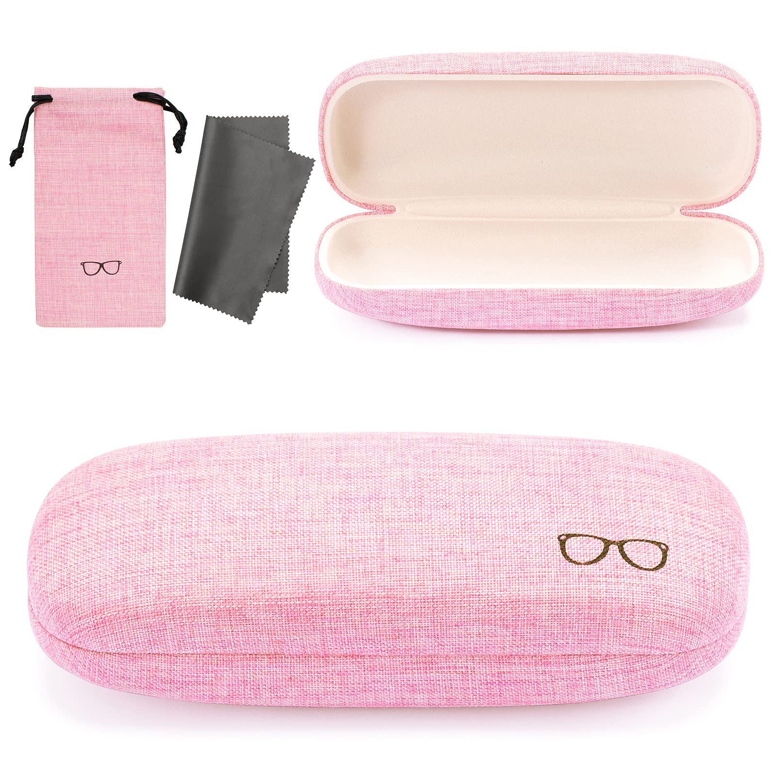 Photo 1 of Vemiss Hard Shell Eyeglasses Cases, Linen Fabrics Protector Sunglasses Case, Large Glasses Case (Small Pink)