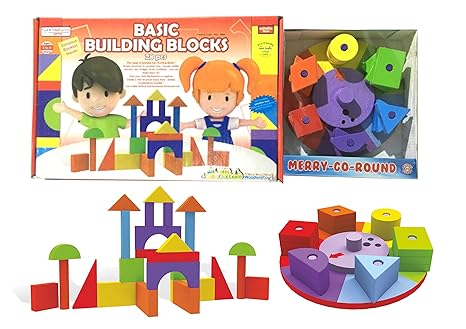 Anindita Toys Basic Building Blocks (28 Pcs) & Merry Go Round Combo of 2