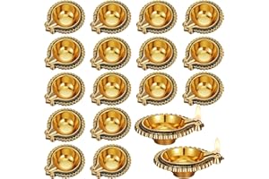 VIHOSE Indian Pooja Kuber Diya for Diwali Decoration Handmade Oil Lamp with Golden Engraved Vilakku for Puja Pooja Traditional Indian Deepawali Housewarming Gift Item(20 Pcs,Classic)