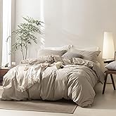 BDEAR Linen Grey Duvet Cover Alaskan King Size 132'' W x 120'' L, Percale 100% Washed Cotton Duver Cover with Zipper Closure Plus 2 Pillowcases, OEKO TEX Standard 100 Certificated, Linen Feel and Cozy