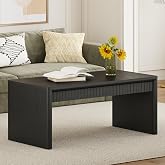 BON AUGURE Black Coffee Table for Living Room, 43" Modern Wood Center Table | Mid-Century Modern | Unique Fluted Details | Sturdy No-Wobble Wood Legs | Cocktail Table for Home Office &amp; Apartments