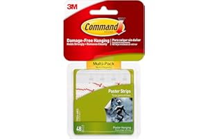 Command Poster Strips, Damage Free Hanging Poster Hangers, No Tools Wall Hanging Strips for Posters, 48 White Command Adhesive Strips