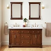 Signature Hardware 484362 Claudia 60" Double Basin Vanity Set with Mahogany Cabinet, Marble Vanity Top and Rectangular Underm