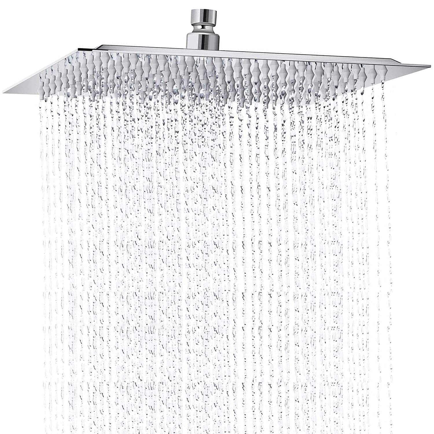 Drenky Powerful Rainfall Shower Head High Pressure 8 '' Large Square Fixed Shower Head Stainless Steel Universal Rain Replacement Adjustable Showerhead with Swivel Ball Ultra Thin Showerhead