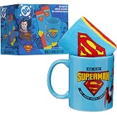 Get Trend DC Comics Superman 11oz Mug and Socks Set, Crew Socks with Ceramic Coffee Mug Microwave Safe, Novelty Gifts for Men, Husband, Boyfriend (Blue/Red Superman)