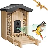 VISIOGEAR Bird Feeder with Camera, Smart Bird Feeder for Outdoors, Wild Birds Feeders with Solar Panel Bamboo Birds House Camera for Birdlovers, AI Auto Capture Birds & Real-time Notification (Gable)