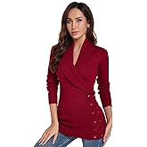 AmélieBoutik Women Slim Fit Sexy Casual Shawl Collar Faux Wrap Lace Up Long Sleeve Sweater