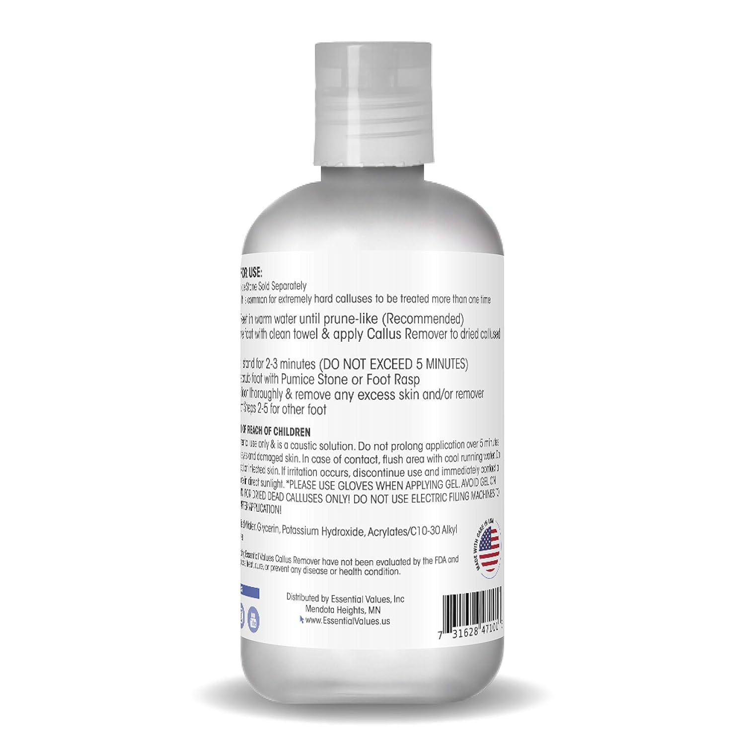 Essential Values Callus Gel Remover (8 OZ), Best For Use With Foot File, Pumice Stone, & Foot Scrubber– Fast Acting Formula with Eucamint Fragrance – Made in USA: Beauty