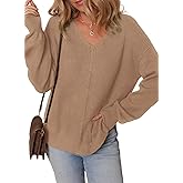 Dokotoo Women's Casual V Neck Sweaters Long Sleeve Pullover Sweater Knit Jumper Tops