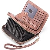 GAEKEAO Leather Credit Card Holder Wallet for Women RFID Blocking Large Capacity Bifold Zipper Card Case Organizer with Wristlet 32 Slots