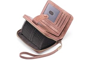 GAEKEAO Leather Credit Card Holder Wallet for Women RFID Blocking Large Capacity Bifold Zipper Card Case Organizer with Wristlet 32 Slots